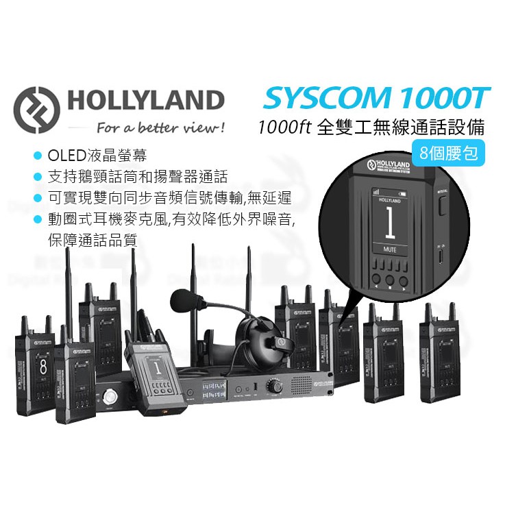 數位小兔【HOLLYLAND Syscom 1000T 8個腰包 全雙工對講機設備】1000ft 無線 tally 鵝頸
