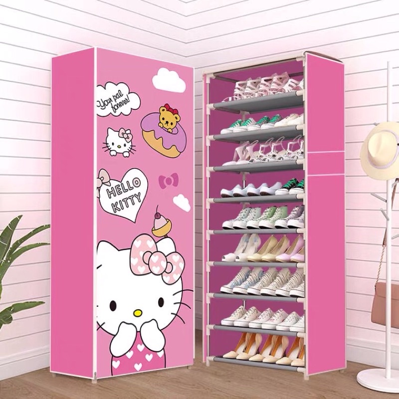 KITTY可愛鞋架粉色少女臥室加固鞋櫃簡約組裝家用多層創意鞋子收納架