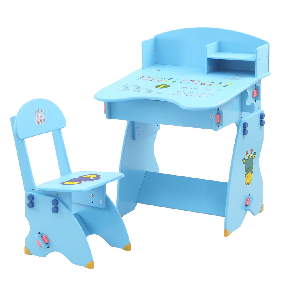 免運費 EMC 簡易書架防夾手木質兒童升降成長書桌椅(水藍)   兒童書桌 兒童椅 可調整高度的桌椅