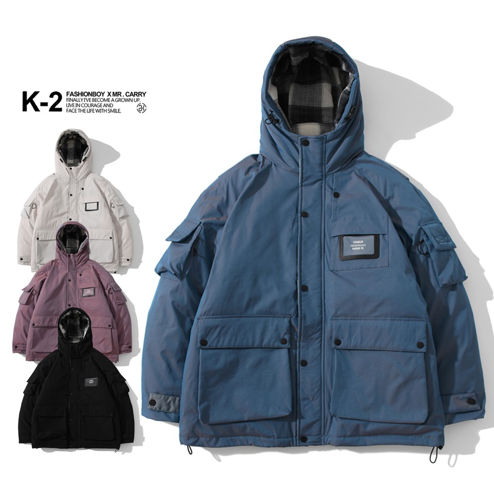 【K-2】工娤 山系 機能 多口袋 鋪棉 格紋內裡 保暖 秋冬 厚外套 連帽外套 男女不