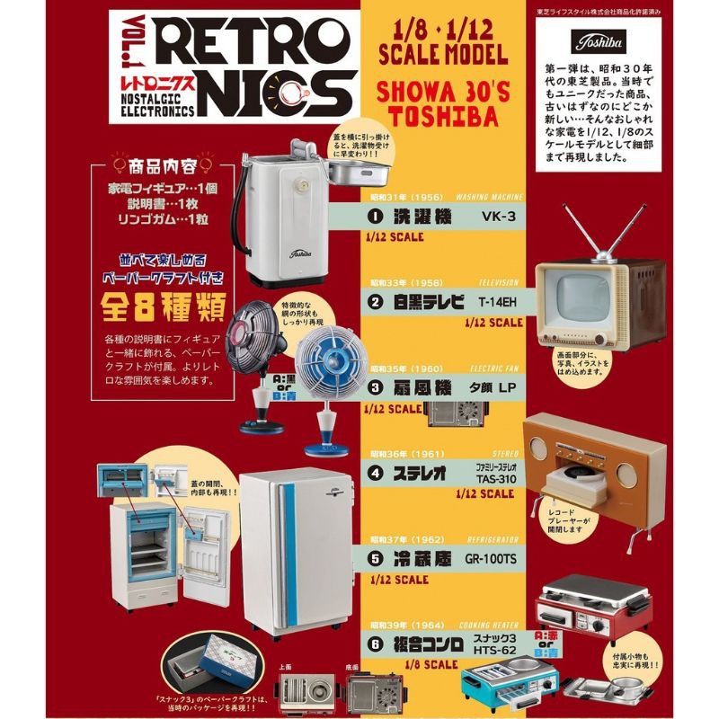全新 懷舊電器 盒玩 re-ment 迷你日本東芝家電 電冰箱 電視 電風扇 洗衣機 冷藏庫 復古風