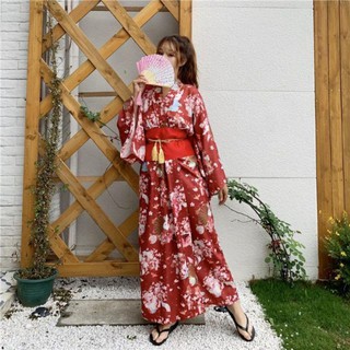【🌷現貨+預購🌷】日式櫻花和服改良套裝    祈願兔印花浴衣中長款連衣裙