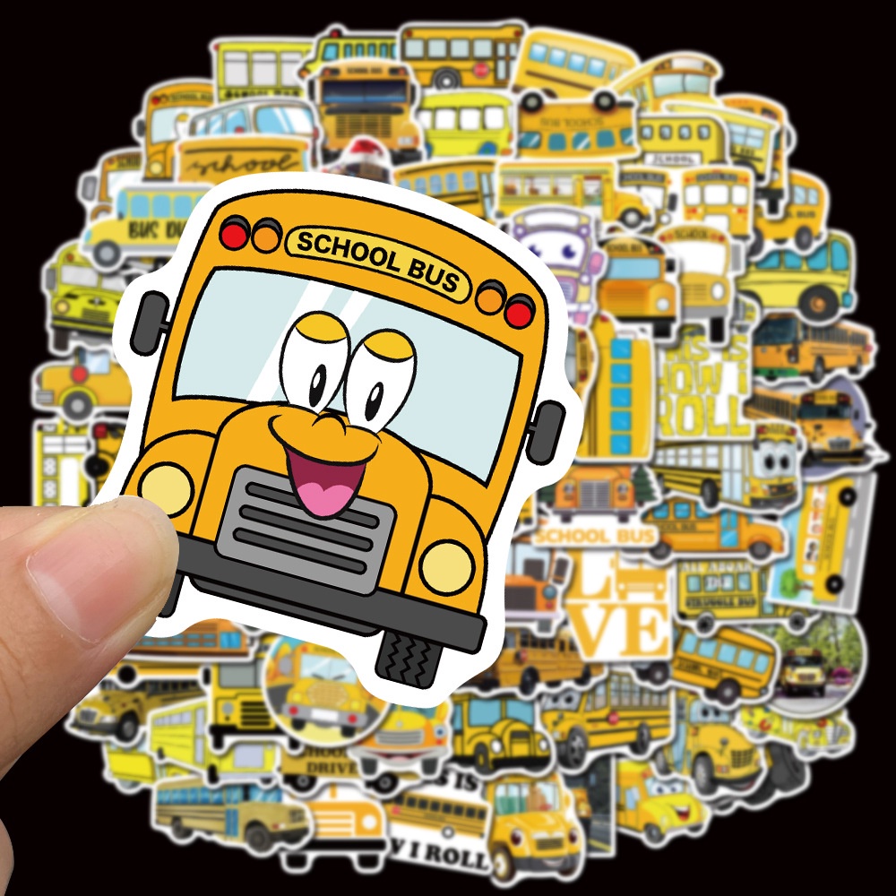 100張不重複 7 黃色 校車 巴士 獎勵貼紙 防水貼紙 卡通 塗鴉貼紙 筆電 行李箱 安全帽 汽車機車 滑板 裝飾貼紙