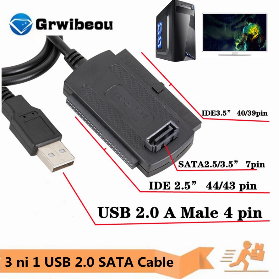 Grwibeou 3 合 1 USB 2.0 IDE SATA 5.25 S-ATA 2.5 3.5 英寸硬盤驅動器磁盤