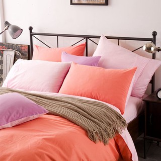 床包組 標準雙人 胭脂粉 玩色 素色 馬卡龍 精梳純棉 5尺 床包組 被套 枕套 簡約 北歐 佛你企業
