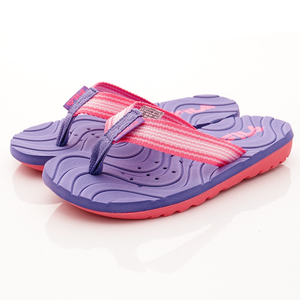 FILA斐樂頂級童鞋(零碼)夾腳運動涼拖鞋2-S434R-955紫粉#20cm