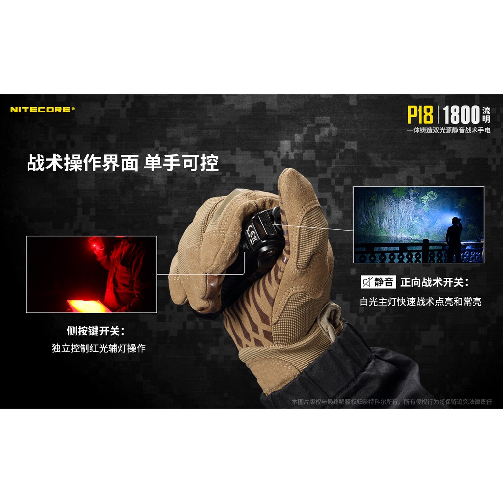 【錸特光電】NITECORE P18 1800流明 強光戰術手電筒 18650 LED 充電手電筒 軍用 多功能CREE