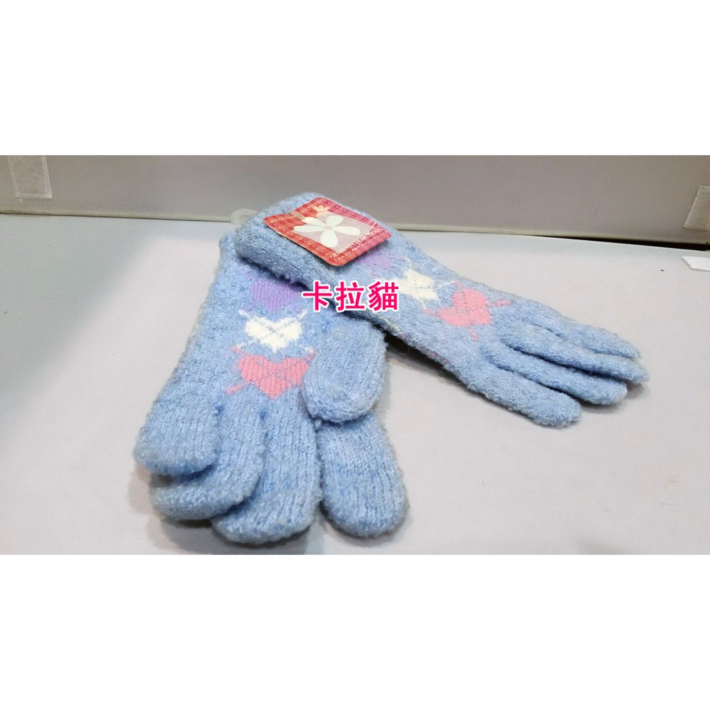 台南卡拉貓專賣店 冬天必備 保暖手套 水藍色 愛心款 手套 五指手套  可今天寄明天到