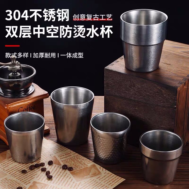 台灣現貨🐤 304不銹鋼杯子 雙層 馬克杯 隔熱杯 登山杯 韓式餐具 咖啡杯 茶杯 酒杯 雙層防燙杯 啤酒杯