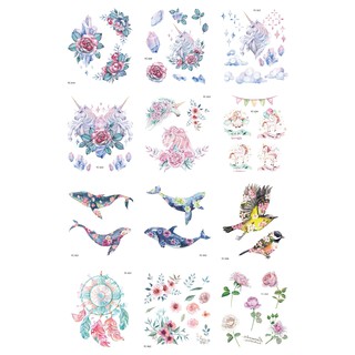 ☆潮品小舖☆FC19 性感唯美紋身貼紙 獨角獸 花朵 花繪鯨魚海豚飛鳥 捕夢網 玫瑰 紋身貼 刺青貼紙
