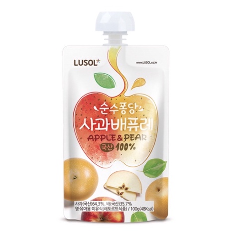 韓國LUSOL 水果果泥-水梨蘋果 4m+ 可以吃到果肉的寶寶果泥