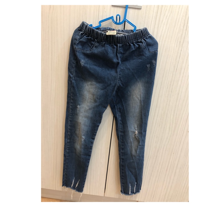 韓版 韓國製造 男童女童 窄管彈性 牛仔褲 鬆緊褲頭 好穿脫 適120-130cm