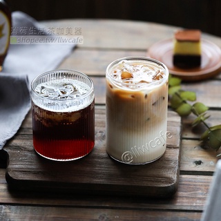 手工玻璃杯日式環保水杯ins風網紅咖啡館直身豎紋咖啡杯 茶杯威士忌酒杯300ml/380ml耐高溫可微波
