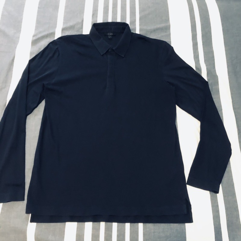 COS polo衫 polo 衫 襯衫 長袖 立領 絲 涼感 緞面 運動 精品 高爾夫 商務 深藍 扣 紳士 質感 英國