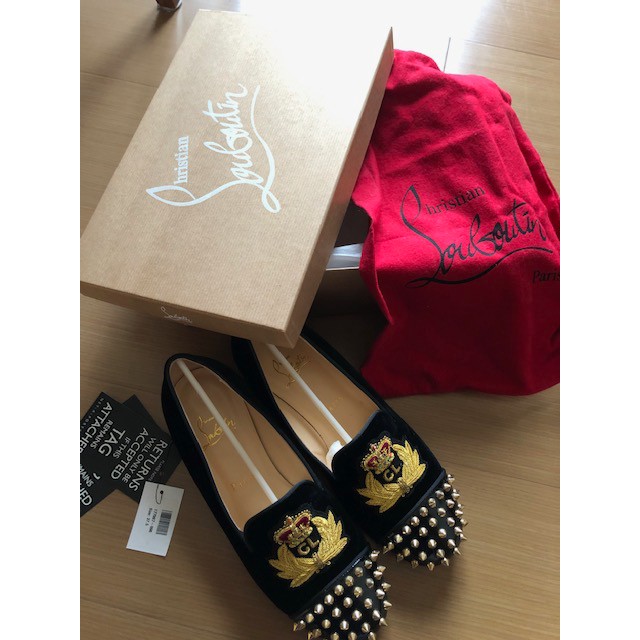 Christian Louboutin VELVET LOAFERS 絨布卯釘紅底鞋 [IT37.5]