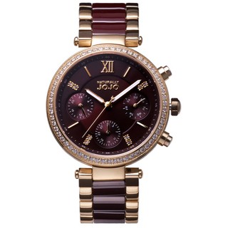 NATURALLY JOJO 奢華晶鑽框三眼半陶瓷石英腕錶 日期星期24小時制顯示 生活防水 JO96973