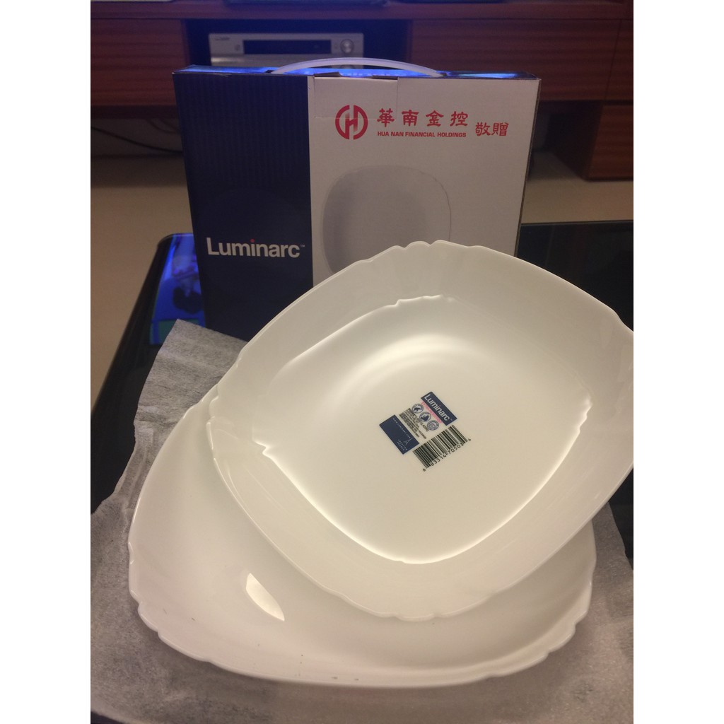 華南金控 股東會紀念品 法國樂美雅 Luminarc 2入組 白色 玻璃盤 可放微波爐 廚房用品 碗盤器皿