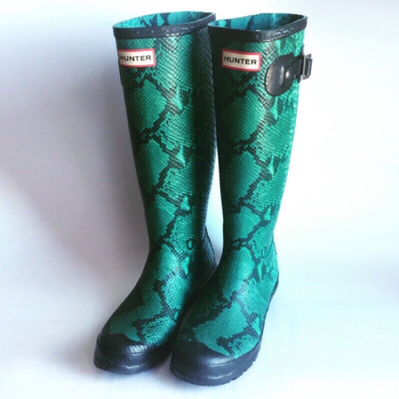 HUNTER 雨靴 雨鞋 靴子 hunter雨鞋 猛蛇紋雨鞋 綠色雨靴