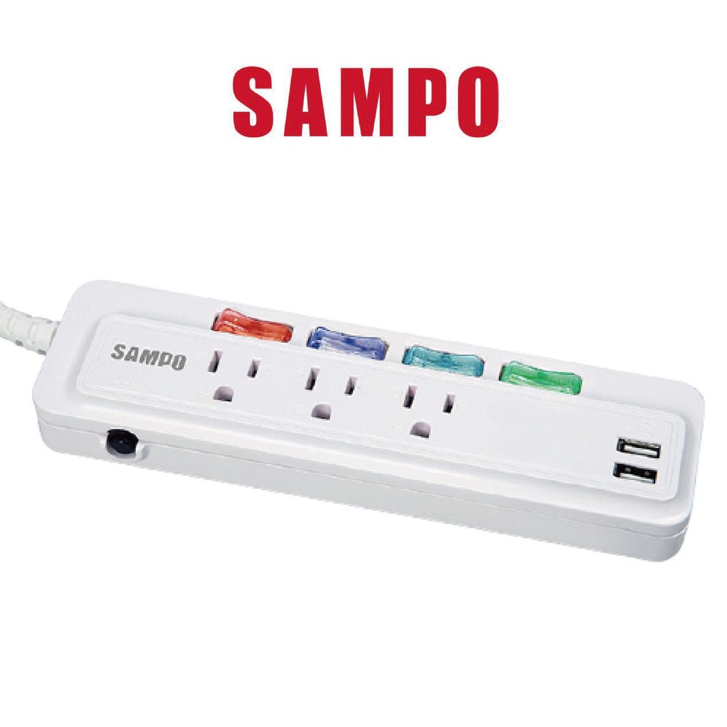 【SAMPO聲寶】4切3座3孔6尺 2.1A雙USB延長線 1.8M 延長線 台灣製造 新安規 EL-U43R6U21