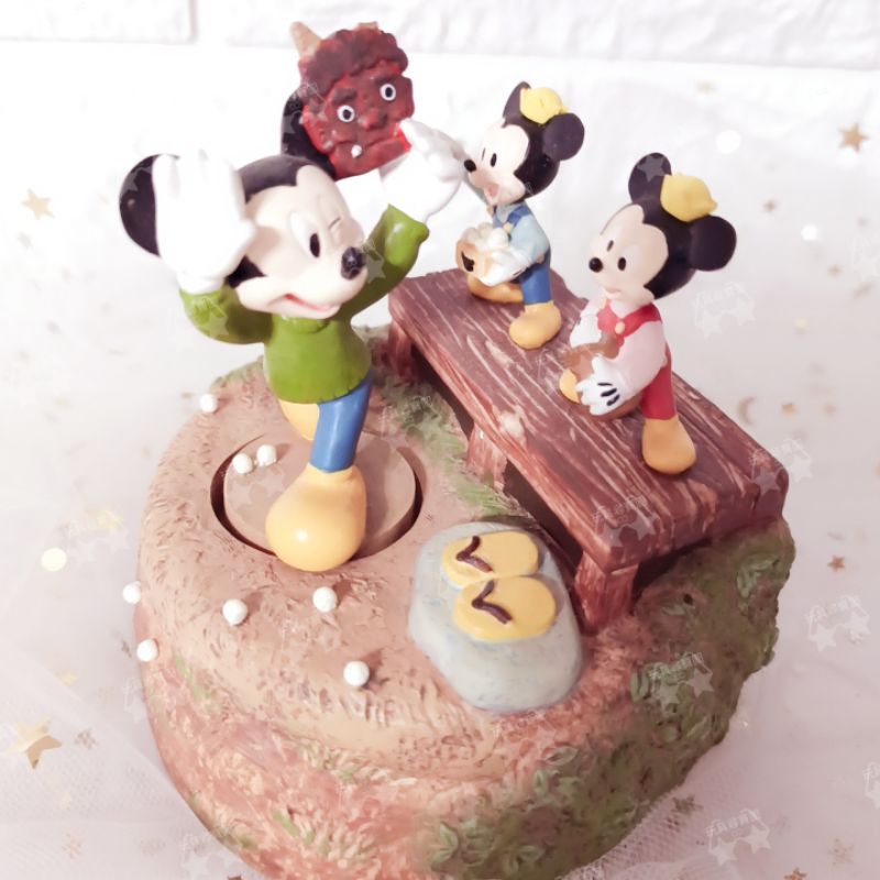 [玩具尋寶圖] [N] [O]日本帶回高質感工藝日牌與迪士尼合作稀有陶瓷米奇與米奇孩子場景陶瓷旋轉音樂盒
