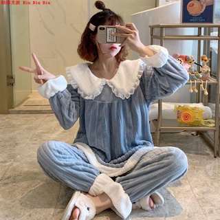 入秋新款睡衣學生可愛風睡衣女冬秋冬珊瑚絨冬季加厚可愛加絨家居服法蘭絨毛絨冬天套裝