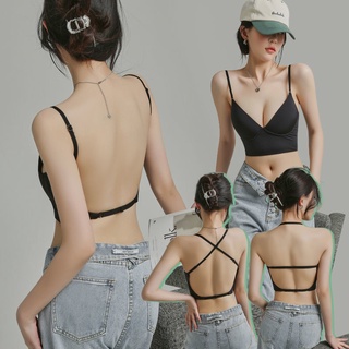🔆小甜甜日系美衣👙大U型美背內衣女新款小胸聚攏薄款無痕文胸無鋼圈交叉露背胸罩bra