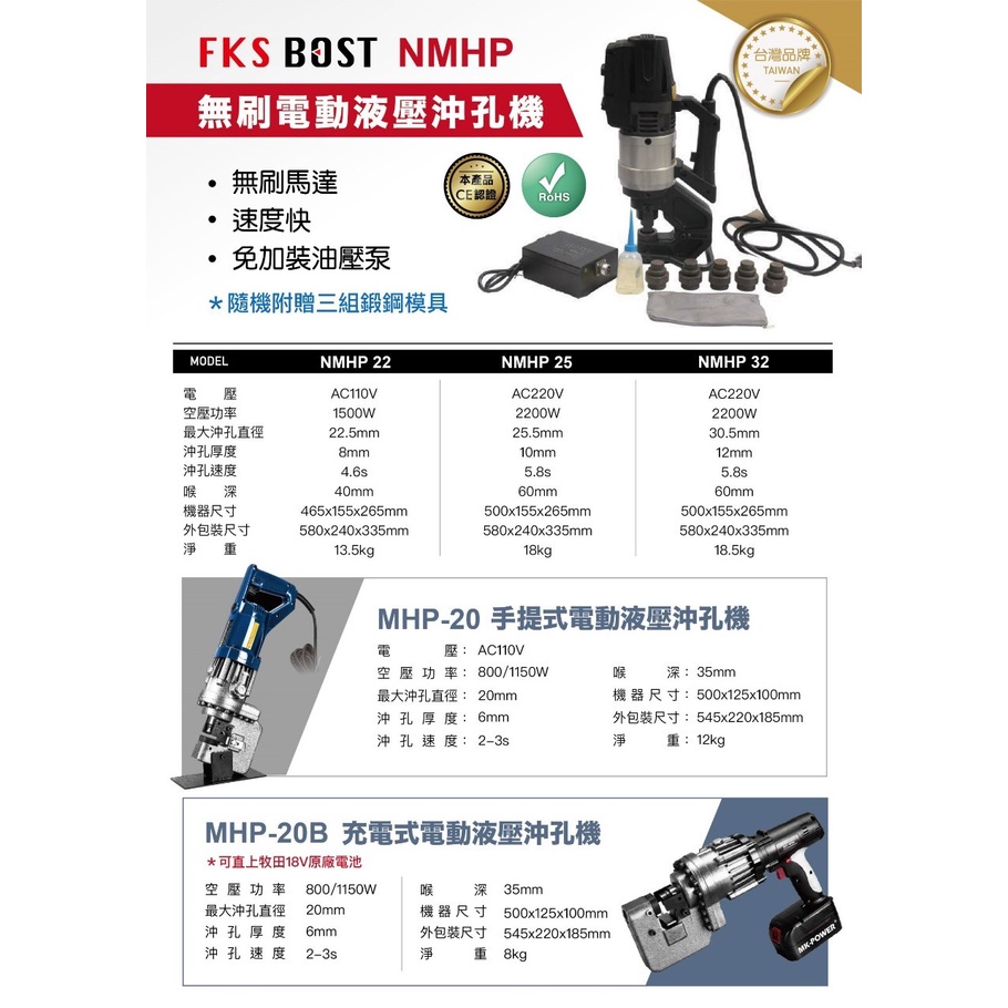 WIN FKS BOST MHP-20 油壓110V便攜式沖孔機 打孔機 壓孔機 穿孔機  液壓工具 電動工具