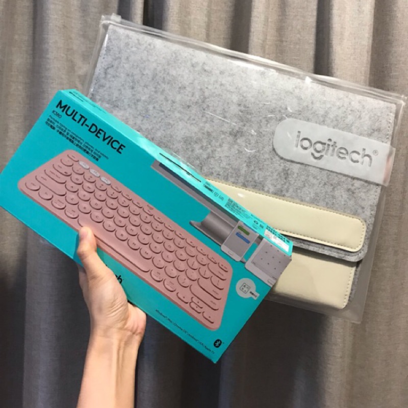 Logitech 粉色 （免運）K380藍牙鍵盤+羊毛氈皮套