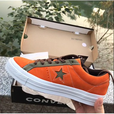 韓國代購CONVERSE ONE STAR 土橘軍綠撞色麂皮滑板鞋休閒鞋男女鞋161617C | 蝦皮購物