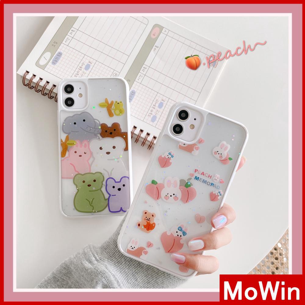 Iphone 手機殼透明滴膠柔軟邊框和硬背板帶閃粉水蜜桃兔子可愛小熊7 Xr Xs Mw 蝦皮購物