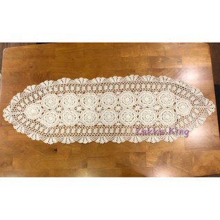[HOME]桌旗 120cm 130cm 手工勾針純綿編織縷空蕾絲花邊桌墊 裝飾墊 舖巾蓋巾桌布茶几布 佈置裝飾