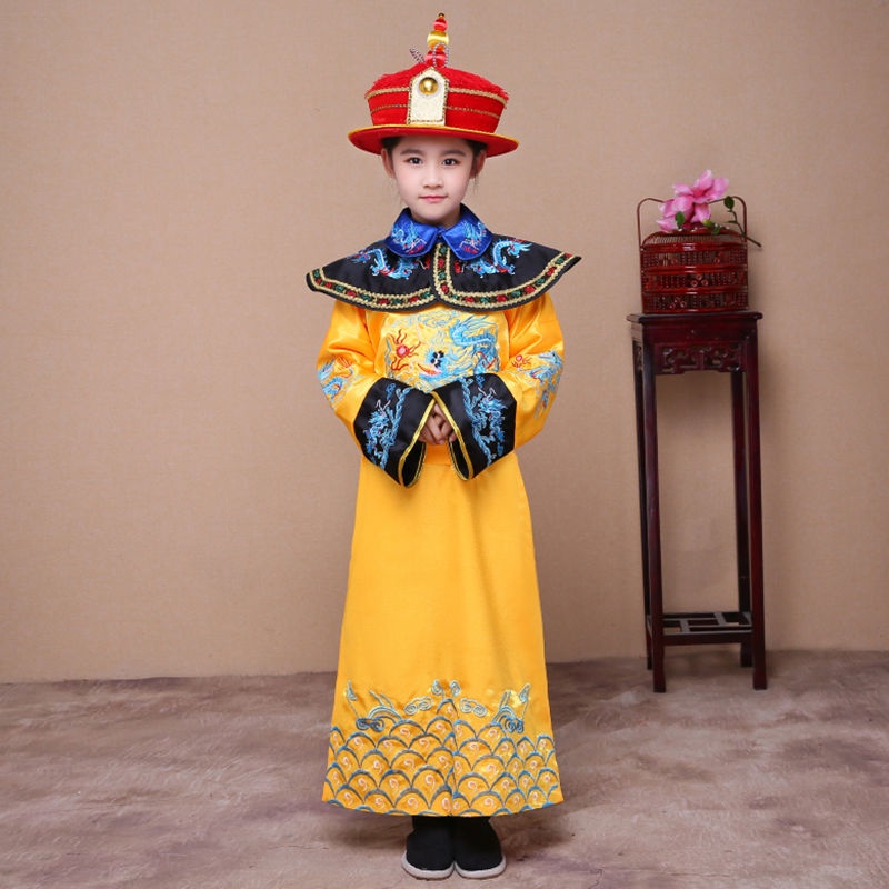 史上最便宜 清朝皇帝皇后服裝古著男童龍袍鳳袍男女兒童皇上小阿哥表演服 皇帝的新裝  表演服 表演服 兒童古著