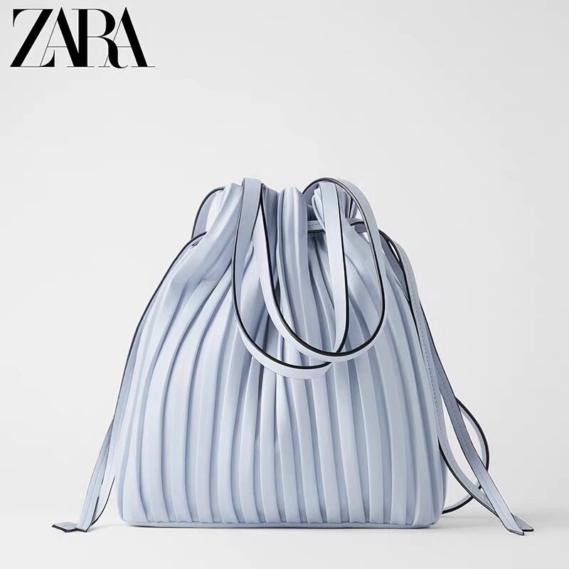 【ZARA】女包 新款簡約 白色 小打褶包 迷你束口包 斜跨手提包 水桶包