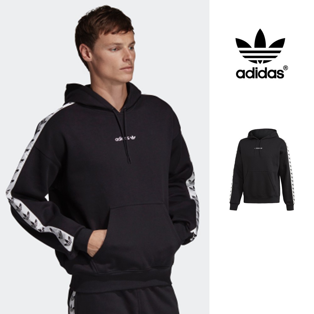 Adidas Originals 黑 連帽T恤 串標 寬鬆 落肩 運動 休閒 長袖 帽衫 三葉草 Logo DX1301