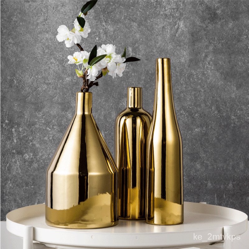 北歐風ins金色花瓶陶瓷樣板房創意精品家居裝飾擺件電鍍插花花器jpmu 蝦皮購物