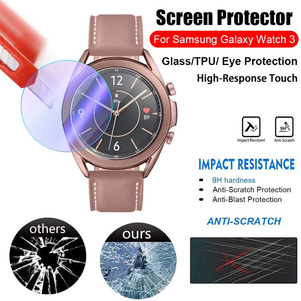 三星Galaxy Watch 3鋼化膜 全屏 三星Galaxy手錶3鋼化膜 紫光護眼鋼化膜 軟TPU手錶保護膜 防刮