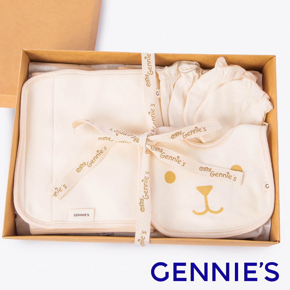 【Gennies 奇妮】小兔甜蜜下午茶柔暖禮盒4件組(肚圍+口水兜+手套)
