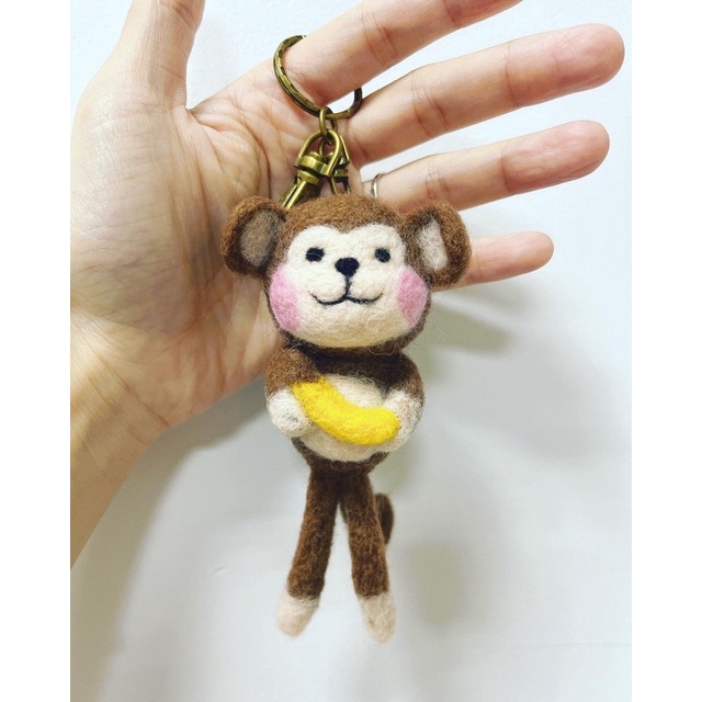 可愛猴子羊毛氈鑰匙圈𝟭𝟬𝟬%手工客製羊毛氈鑰匙圈