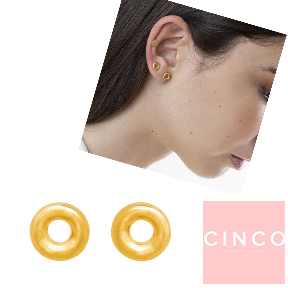 CINCO 葡萄牙精品 Louise earrings 925純銀鑲24K金耳環 立體甜甜圈耳環