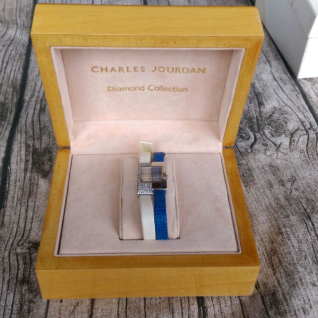 charles jourdan 藍白雙色鑽錶 女錶精品錶