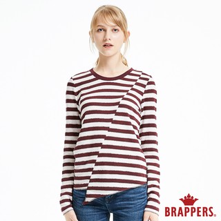BRAPPERS 女款 剪接不對稱條紋長袖上衣-紫米條