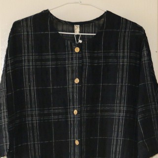 【CL-G101】長版格紋超寬鬆休閒短袖襯衫