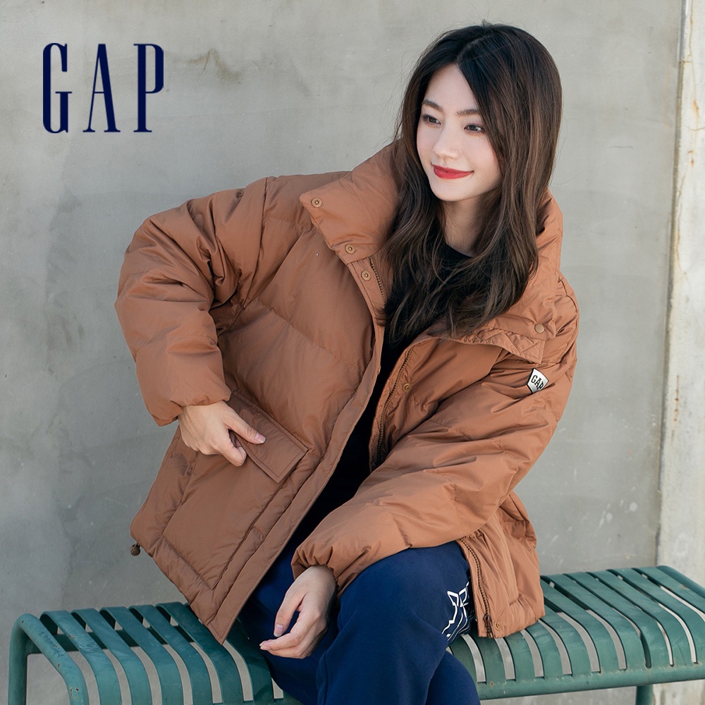 Gap 女裝 時尚寬鬆立領羽絨外套 大絨朵羽絨系列-棕色(739860)