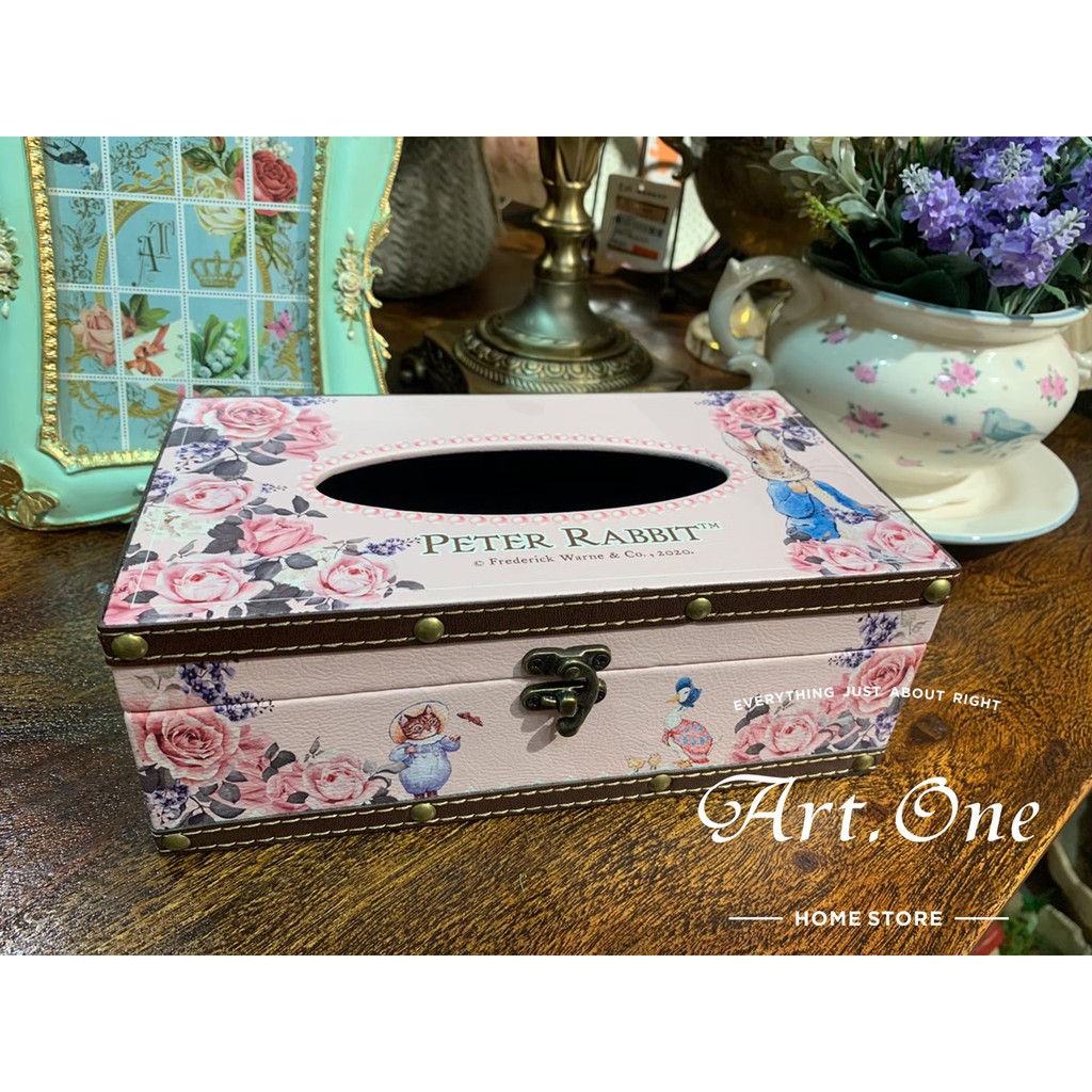 AM02052 鄉村風 彼得兔粉玫瑰復古面紙盒 擺飾