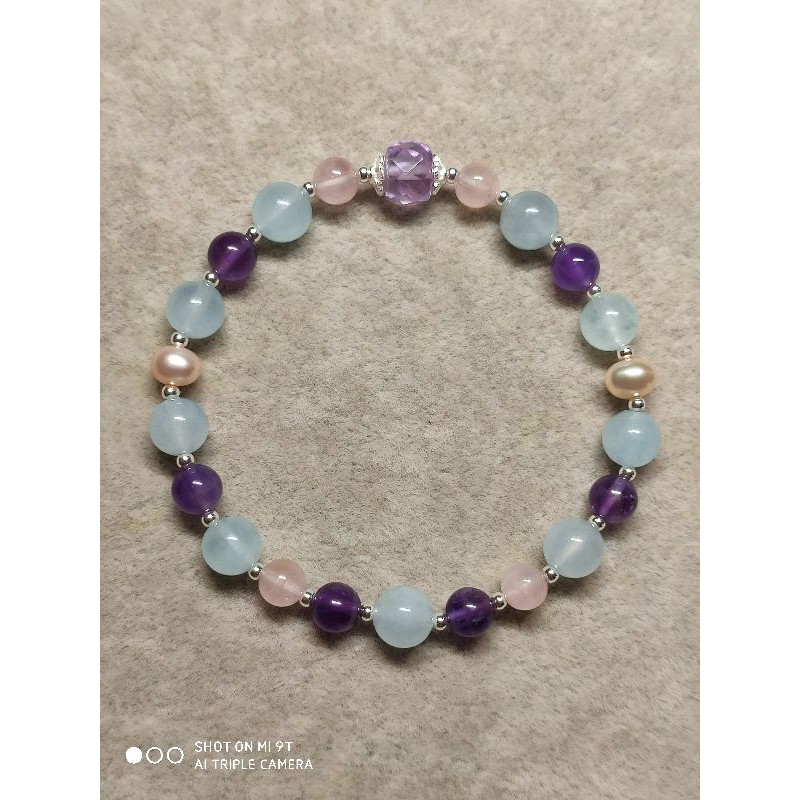 海水藍寶/紫水晶/珍珠/粉晶925銀手鍊