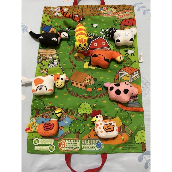 (二手品)jollybaby立體布書套組-農場動物(8個動物玩偶+遊戲墊+布書)不拆售