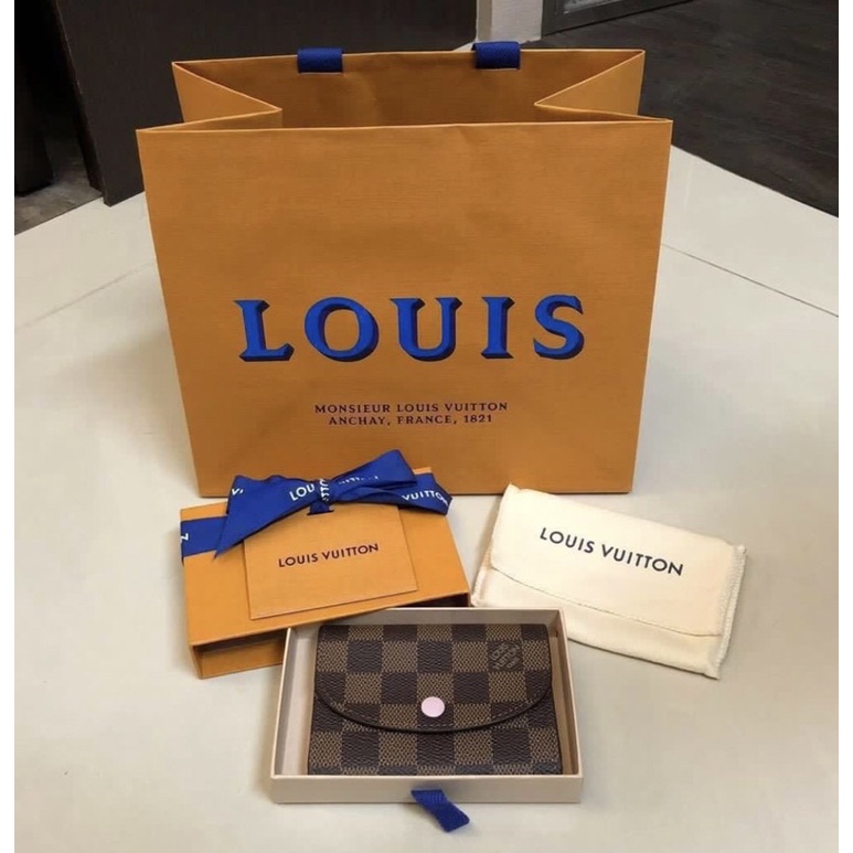 正品Louis Vuitton ROSALIE零錢包 棋盤格 LV 粉色豆豆