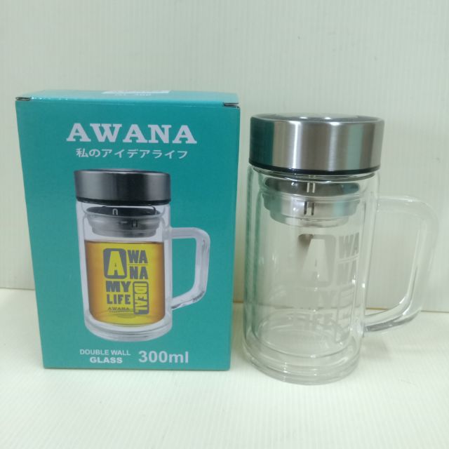 AWANA寬口濾網雙層玻璃杯 300ml 玻璃茶杯 玻璃泡茶杯 玻璃水杯 一組入