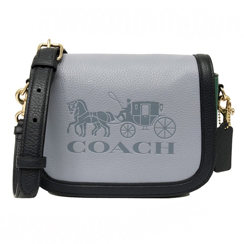 【COACH】新款大馬車牛皮掀蓋斜背包(藍配色)