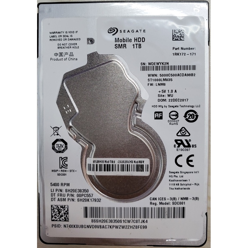 2.5吋 SATA 1TB Seagate 希捷 良品硬碟 無壞軌 無修碟